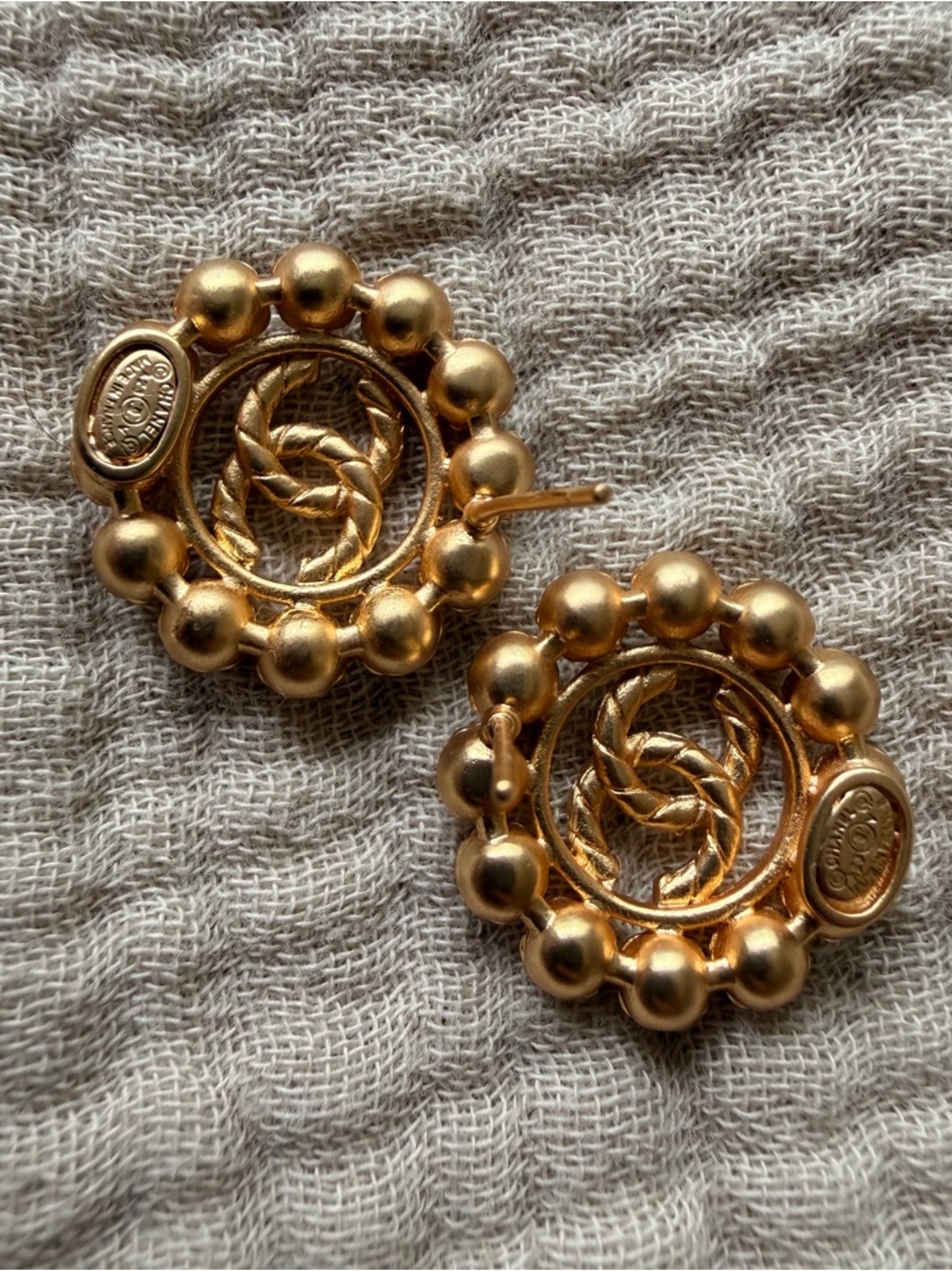 CHANEL Gold-Tone CC Logo Crystal Halo Earrings - Picture 4 of 11